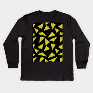 Paper Planes Pattern Yellow Black Kids Long Sleeve T-Shirt